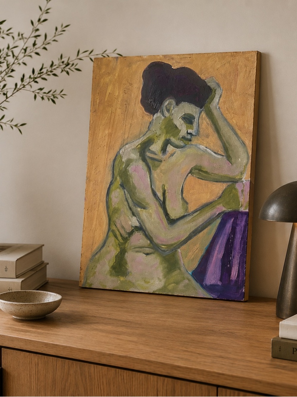 Original 1996 Signed Figurative Nude Oil Painting  Bay Area Modernist 18.5”x14”